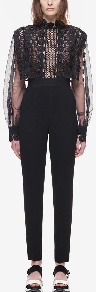 Balloon-Sleeve Guipure Lace Jumpsuit in Black - DESIGNER INSPIRED FASHIONS