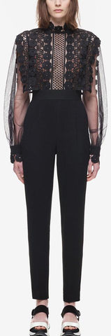 Balloon-Sleeve Guipure Lace Jumpsuit in Black - DESIGNER INSPIRED FASHIONS