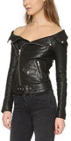 Black Off-Shoulder Faux-Leather Jacket - DESIGNER INSPIRED FASHIONS