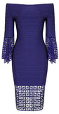 Cut-Out Flared Half-Sleeve Off-The-Shoulder Dress - Blue or White