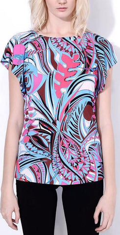 Multi-Color Printed Jersey Silk Top - DESIGNER INSPIRED FASHIONS