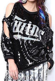 Sequin Embellished Cold-Shoulder Sweatshirt in Black or Silver - DESIGNER INSPIRED FASHIONS