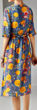 Fruit and Floral Print Silk Midi Dress