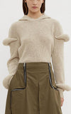 Hooded Sleeve Puff Knit Sweater in Beige