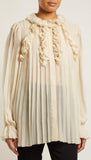 Ruffle-Trimmed Pleated Silk-Chiffon Blouse