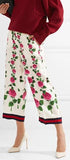 Cropped Grosgrain-Trimmed Floral-Print Silk-Twill Wide-Leg Pants