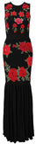 Black Long Floral-Embroidered Stretchy Maxi Dress
