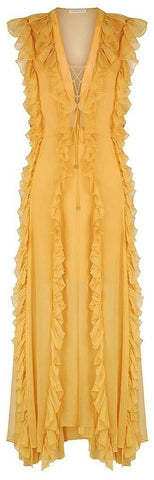 'Ambra' V-Neck Cap-Sleeve Layered Ruffle Maxi Dress | DESIGNER INSPIRED FASHIONS