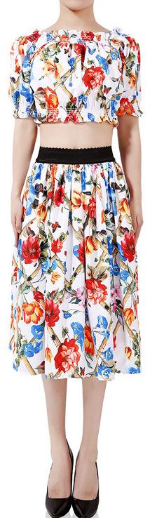 Bamboo Floral Print Off-Shoulder Top and Skirt Set