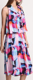 Chiffon & Silk-Blend Multi Colored Ruffled Sleeveless Midi Dress