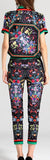 Floral Print Web Top and Capri Pant Set - Black or White