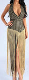 Metallic Fringed Halter-Neck Dress