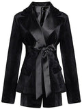 Black Velvet Blazer with Tie-Belt