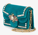 Broadway Velvet Mini Bag, Peacock Blue
