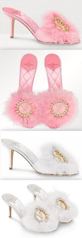 Maribou Trimmed Mules - Pink or White