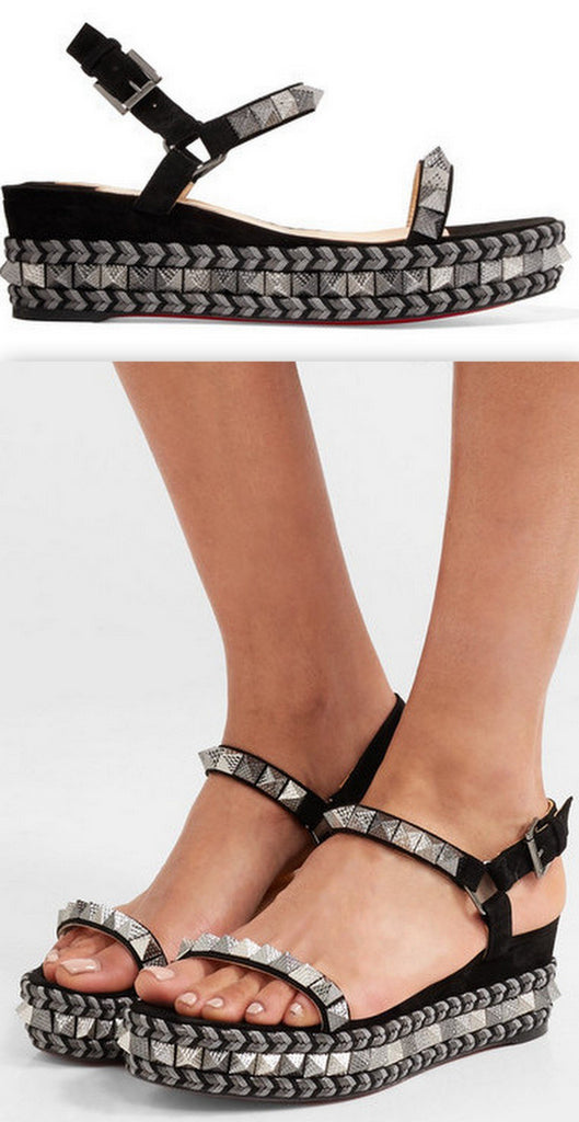 'Pyraclou' 60 Spiked Suede Wedge Sandals