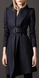 Belted Navy Wool Coat - DESIGNER INSPIRED FASHIONS
