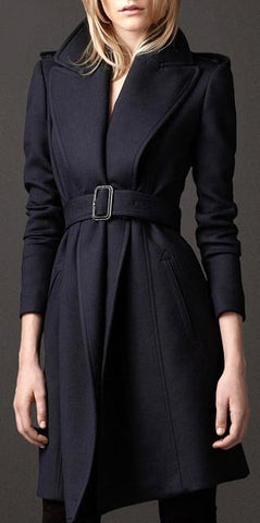 Belted Navy Wool Coat - DESIGNER INSPIRED FASHIONS
