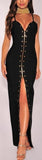 Studded Long Zip-Down Bodycon Bandage Dress, Black or Deep Pink