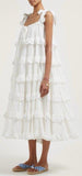 Tiered Cotton Midi Dress, White | DESIGNER INSPIRED FASHIONS