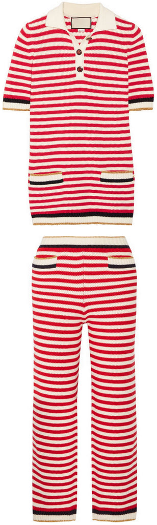 Striped Stretch Knit Top & Pant Set