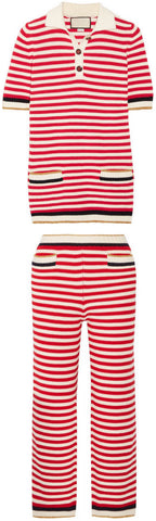 Striped Stretch Knit Top & Pant Set