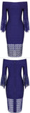 Cut-Out Flared Half-Sleeve Off-The-Shoulder Dress - Blue or White