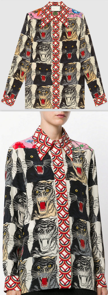 Tiger Face Print Silk Shirt