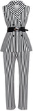 Belted Black and White Stripe Vest-Top and Slim Fit Pant Set