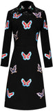 Butterfly-Embroidered Embellished Collar Dress