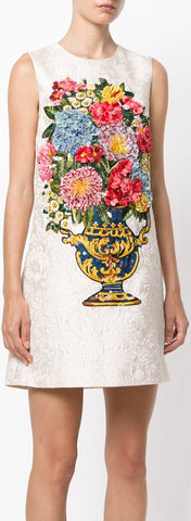 Jacquard Embroidered Flowers Dress - DESIGNER INSPIRED FASHIONS