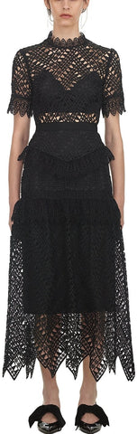 Abstract Triangle Lace Midi Dress
