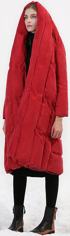 Paneled Puffer Coat - Red, Champagne, or Black