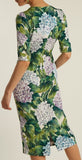 Hydrangea-Print Fitted Dress