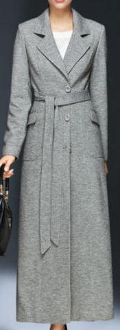 Full-Length Tie-Waist Coat in Grey - DESIGNER INSPIRED FASHIONS