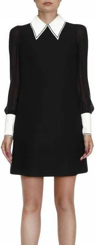 Black Cady Dress with White Sequined Collar & Cuffs