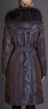 Metallic Down Fill Coat with Faux Fur Collar, Blue