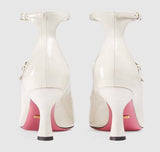 T-strap Leather Pump with Pearls - White or Black