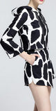 Cow Print Hooded Crop Top & Asymmetric Short Set