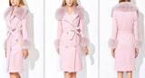 'Adnes' Pink Fox-Fur-Trim Cashmere-Wool Double-Breasted Coat - DESIGNER INSPIRED FASHIONS