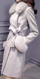 Fur-Trim Wool Wrap Coat - (Grey, Pink, Light Brown) - DESIGNER INSPIRED FASHIONS