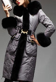 Belted White Duck Down Fur-Trimmed Coat in Grey or Black - DESIGNER INSPIRED FASHIONS