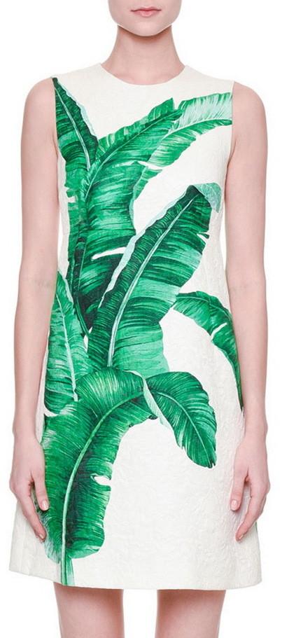 Brocade A-Line Banana Leaf Print Dress - DESIGNER INSPIRED FASHIONS