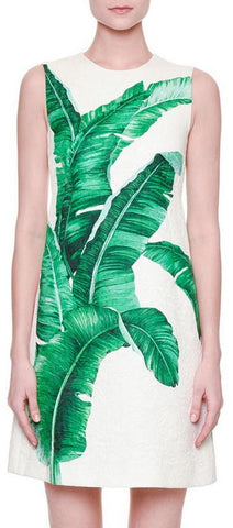 Brocade A-Line Banana Leaf Print Dress - DESIGNER INSPIRED FASHIONS