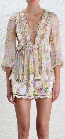 'Valour' Scallop Ruffle Blouse, Multicolor - DESIGNER INSPIRED FASHIONS