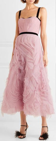 Velvet-Trimmed Tulle Gown