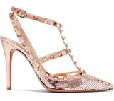 Rockstud Sequined Metallic Leather Pumps