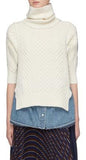 Denim Shirt Panel Turtleneck Sweater