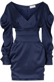 Long-Sleeve Off-the-Shoulder Satin Mini Dress