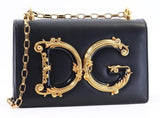 Girls Barocco Leather Shoulder Bag, Black